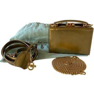 Mark Cross Grace Mini Box Leather Handbag Crossbody Gold Mirror + 2 Straps + key
